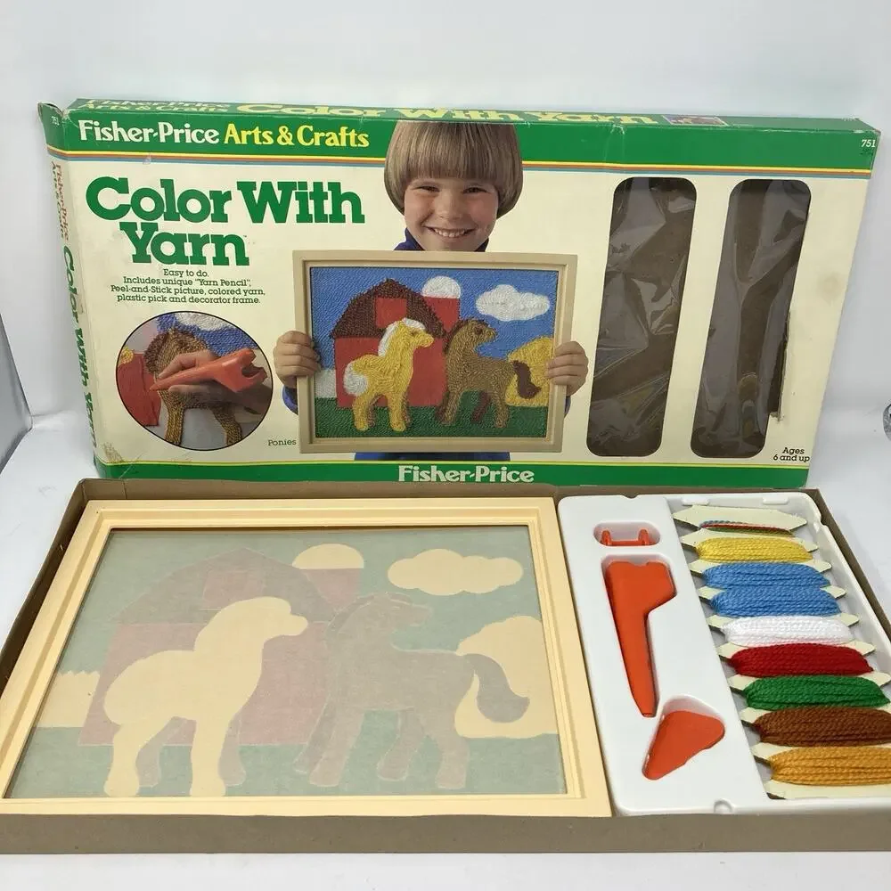 Vintage 1980's Fisher Price Color With Yarn Craft Kit Ponies #751 Hobbies Crafts